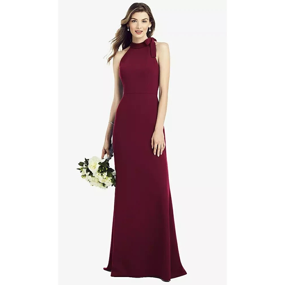 After Six Bow-neck Open-back Trumpet Gown In Cabernet‎ Size 14